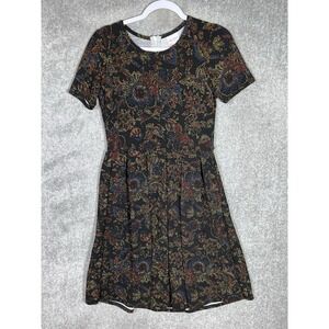 Lularoe Amelia Skater Pleated Dress Womens Sz‎ Medium Floral Pockets Stretch